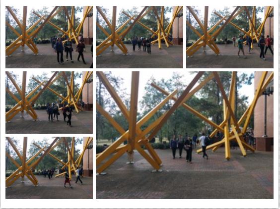 collage of crowded place